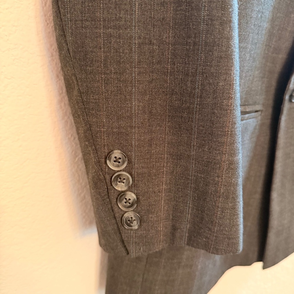 John Henry Double Breasted Suit Gray Plaid Wool Blend Pleated Pants 40R/34x29 - Picture 4 of 11